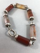 Scottish Silver and Agate Bracelet with six hexagon shaped silver capped Agate stones