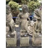 Stonework figure of a girl carrying basket of flowers approx 108cm tall