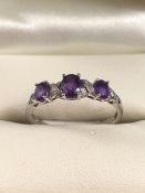 9ct gold amethyst and diamond ring, approx size N.5