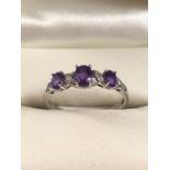 9ct gold amethyst and diamond ring, approx size N.5