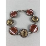 Victorian Scottish Dark tan banded Agate and pale yellow Cairngorm Bracelet Measuring approx: 7¼“.