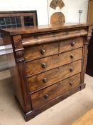 Antique mahogany chest of five drawers with hidden sixth drawer over