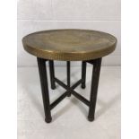 Brass topped Indian tea table on folding legs