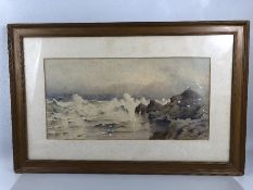Ethel Sophia Cheeswright (British, 1874-1977), framed watercolour of rough seas with seagulls signed