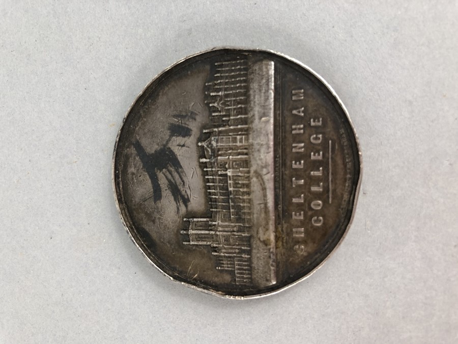 Medal: Cheltenham College Silver medal dated 1883 inscribed to the edge "Walter Gorst Clay"