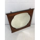 Inlaid wooden framed wall mirror with shaped oval bevel-edged glass approx 71cm x 78cm overall