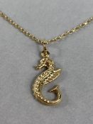 9ct Gold chain 375 approx 56cm long with a 9ct 375 seahorse pendant (total weight approx 3.1g)