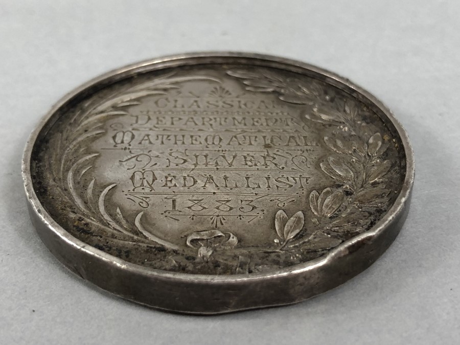 Medal: Cheltenham College Silver medal dated 1883 inscribed to the edge "Walter Gorst Clay" - Image 3 of 4