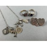 Collection of Silver items to include rings charms & Brooch