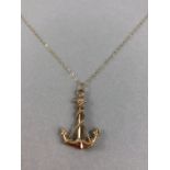 9ct Gold fine link Gold chain approx 44cm long with 9ct Gold Anchor pendant approx 1.5g