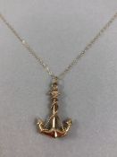 9ct Gold fine link Gold chain approx 44cm long with 9ct Gold Anchor pendant approx 1.5g