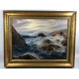 Oil on canvas "Surf on Cornish Rocks'' signed lower right F G Kennedy approx 59 x 44cm