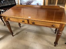 Two drawer console table with highly polished finish approx 120cm x 50cm x 70cm tall