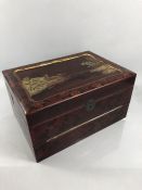 Japanese red lacquer writing box with drawer
