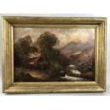 G CLAUD, SIGNED, OIL ON CANVAS, River scene with Mill & fisherman 44 x 29cm