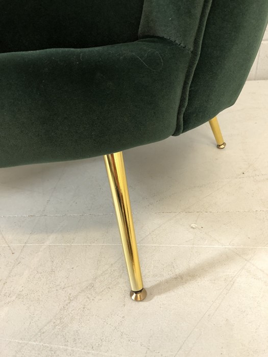 Pair of modern Art-Deco style green velvet scalloped back chairs with brass coloured legs, approx - Image 4 of 5