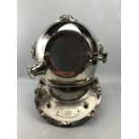 Large decorative chrome coloured divers helmet marked 'Anchor Engineering, Karl Heinke, Munich