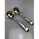 Two Georgian Silver hallmarked ladles both with impressed lion emblems (approx 88g)