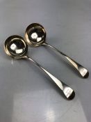 Two Georgian Silver hallmarked ladles both with impressed lion emblems (approx 88g)