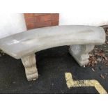 Curved garden bench on two plinths