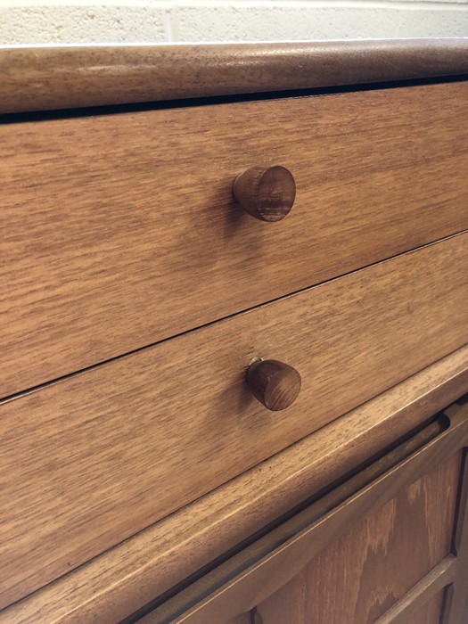 Mid century teak sideboard with four drawers and cupboard under with panelled doors approx 102cm x - Image 3 of 6