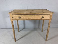 Antique pine console table on turned legs with single drawer 94cm x 54cm x 76cm