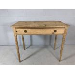 Antique pine console table on turned legs with single drawer 94cm x 54cm x 76cm