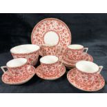 Four piece Crown Derby tea set, red and white Wilmot design