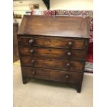 Mahogany bureau with four drawers approx 89cm x 47cm x 104cm tall