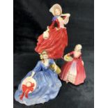 Three Royal Doulton figurines: 'Autumn Breezes', 'Elyse' and 'Janet'