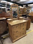 Pine dressing table /chest of drawers with four drawers under and adjustable mirror flanked by two
