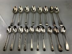Collection of eighteen 18, Silver hallmarked Georgian spoons each with the Lion emblem stamp (