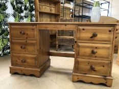 Pine dressing table with six drawers approx 133cm x 47cm x 73cm tall