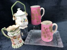 Selection of ceramics to include a Lytham jug approx 17cm tall, a Poutney Bristol lidded jar with