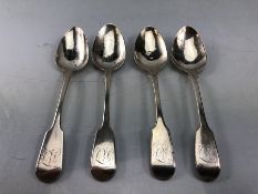 Four Georgian Hallmarked London 1829 teaspoons by maker WE