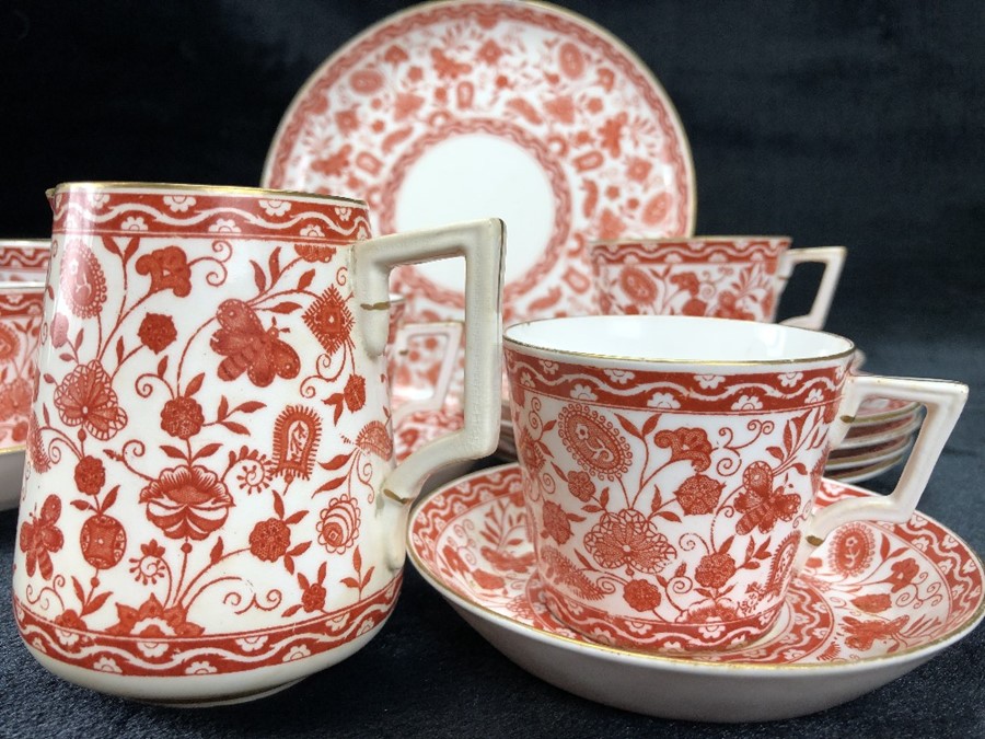 Four piece Crown Derby tea set, red and white Wilmot design - Image 2 of 3