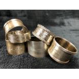 Collection of Silver hallmarked napkin rings (six) of various designs (total weight approx 182g)