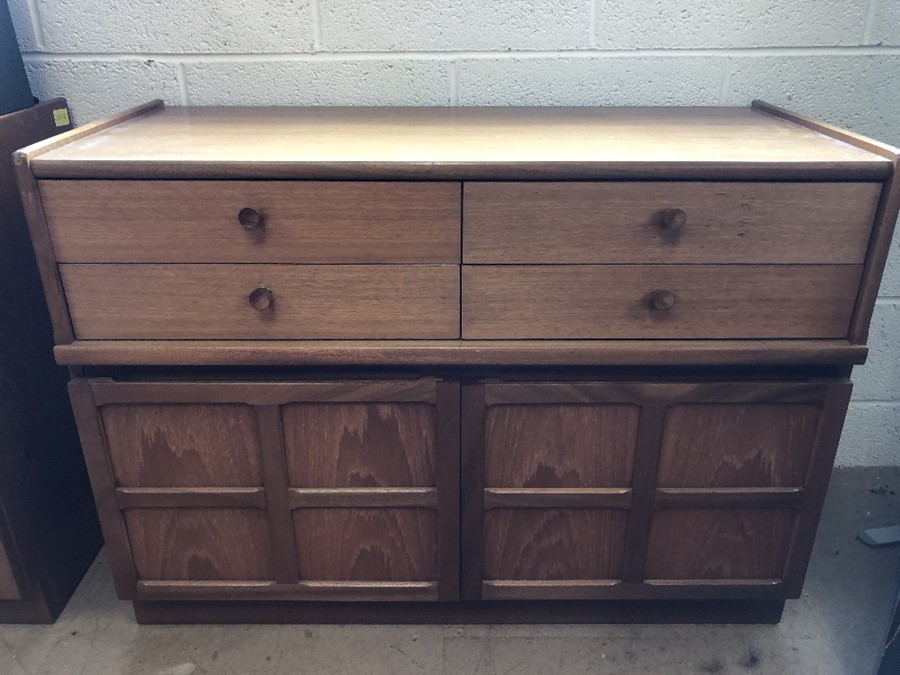 Mid century teak sideboard with four drawers and cupboard under with panelled doors approx 102cm x