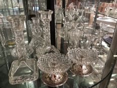 Collection of glassware to include pourers with stoppers, knife rests and a Moet Chandon ice bucket