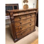 Antique mahogany chest of five drawers with hidden sixth drawer over