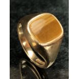 9ct gold ring set with tigers eye stone, maker CPS, marked 375, fully hallmarked, size approx T,