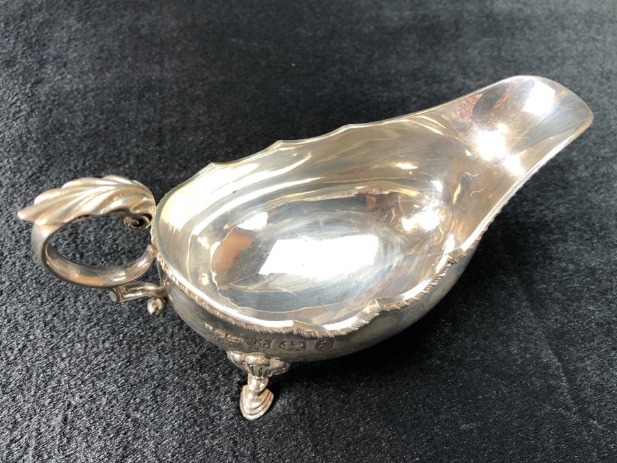 Silver Hallmarked Sauce boat on three feet Marked Birmingham by A Marston & Co height to spout - Image 3 of 5