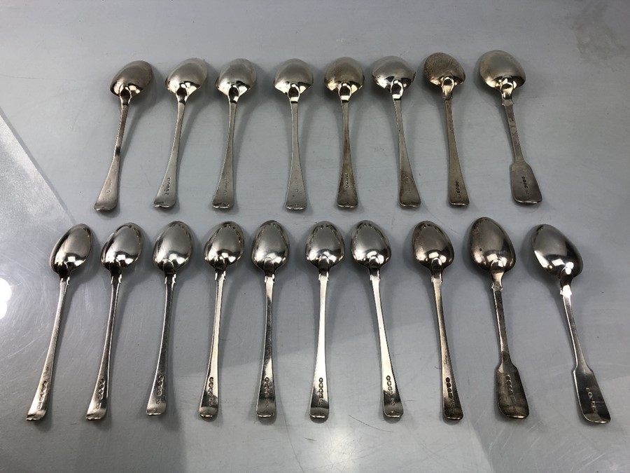 Collection of eighteen 18, Silver hallmarked Georgian spoons each with the Lion emblem stamp ( - Image 9 of 12