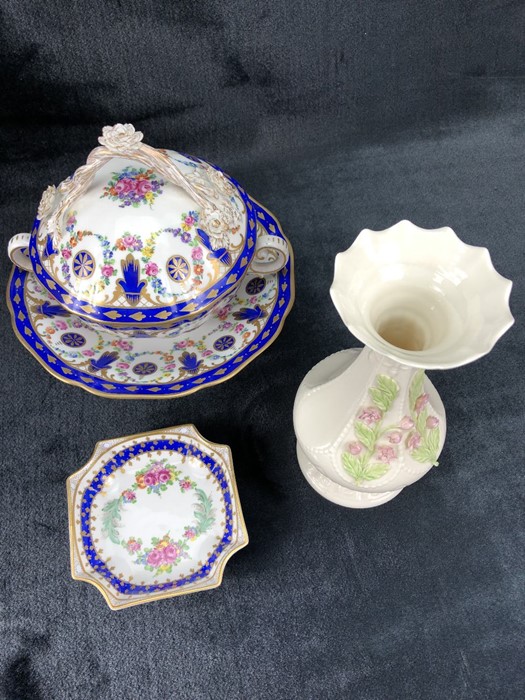 Collection of three pieces of Dresden ceramics with floral design to include a lidded bowl with - Image 2 of 3