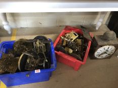 Two crates of clock mechanisms and parts, all A/F