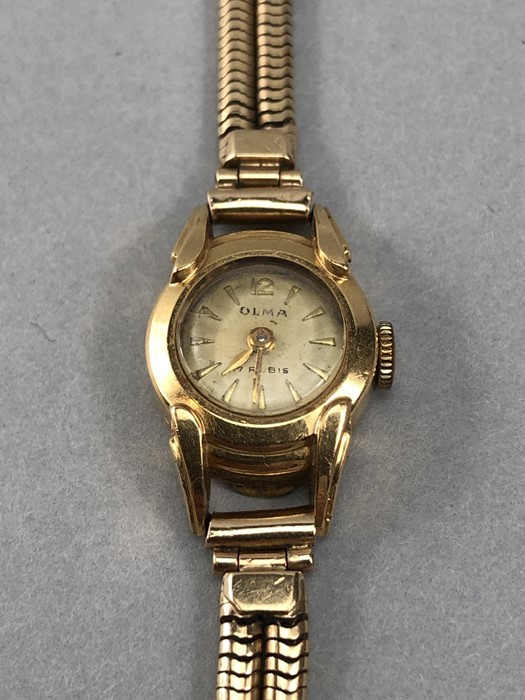 Ladies OLMA wrist watch with 9ct gold case and 9CT GOLD bracelet, total weight APPROX 16.3g serial