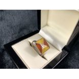 Two Colour Amber set Silver hallmarked ring size 'O'