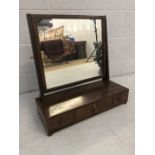 Square vintage dressing table mirror on base with three drawers