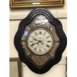 French wall clock with mother of pearl detailing to inner case, marked Besancon (A/F)