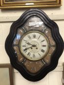 French wall clock with mother of pearl detailing to inner case, marked Besancon (A/F)